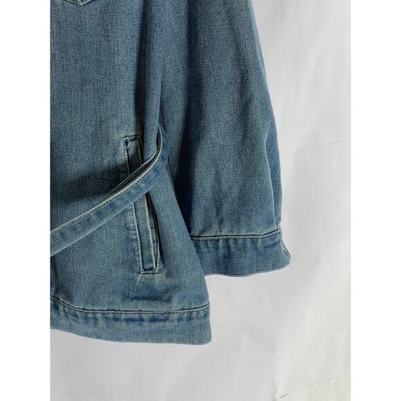BLACK LABEL By C'EST TOI Women's Blue Denim Button-Up Belted Long Sleeve Top SZM - Picture 7 of 10